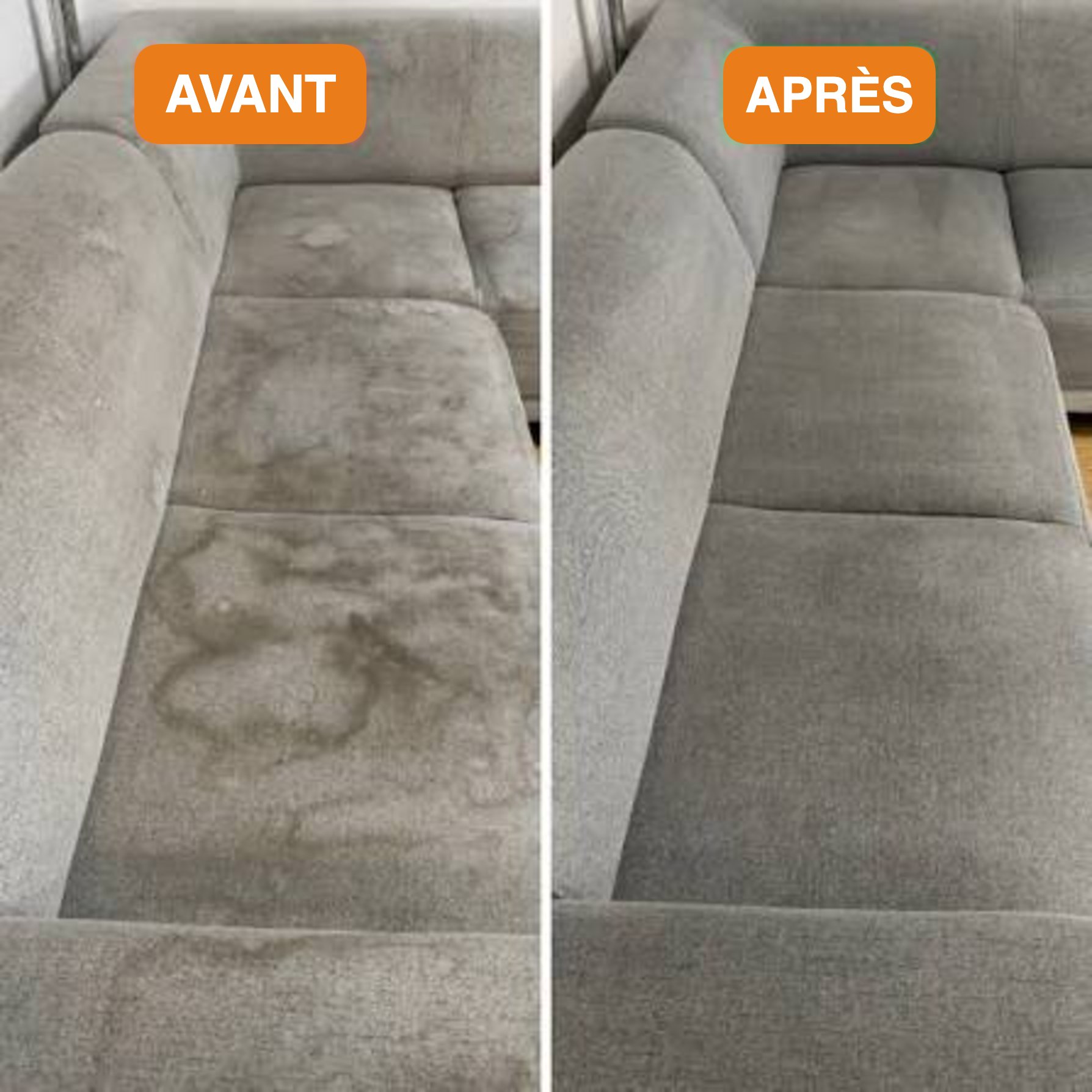 Canapé avant et après nettoyage par APML