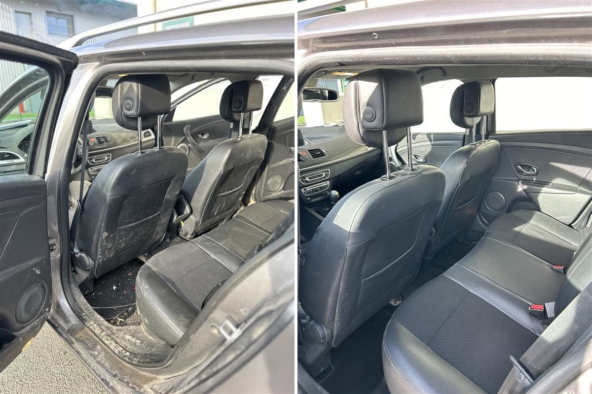 Sièges arrière de voiture avant et après nettoyage par APML